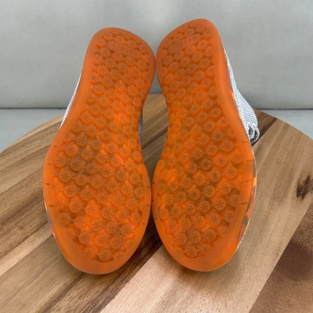 NOBULL High Top Trainer Grey Knit Orange Gum Sole Womens Size 7 Sneakers